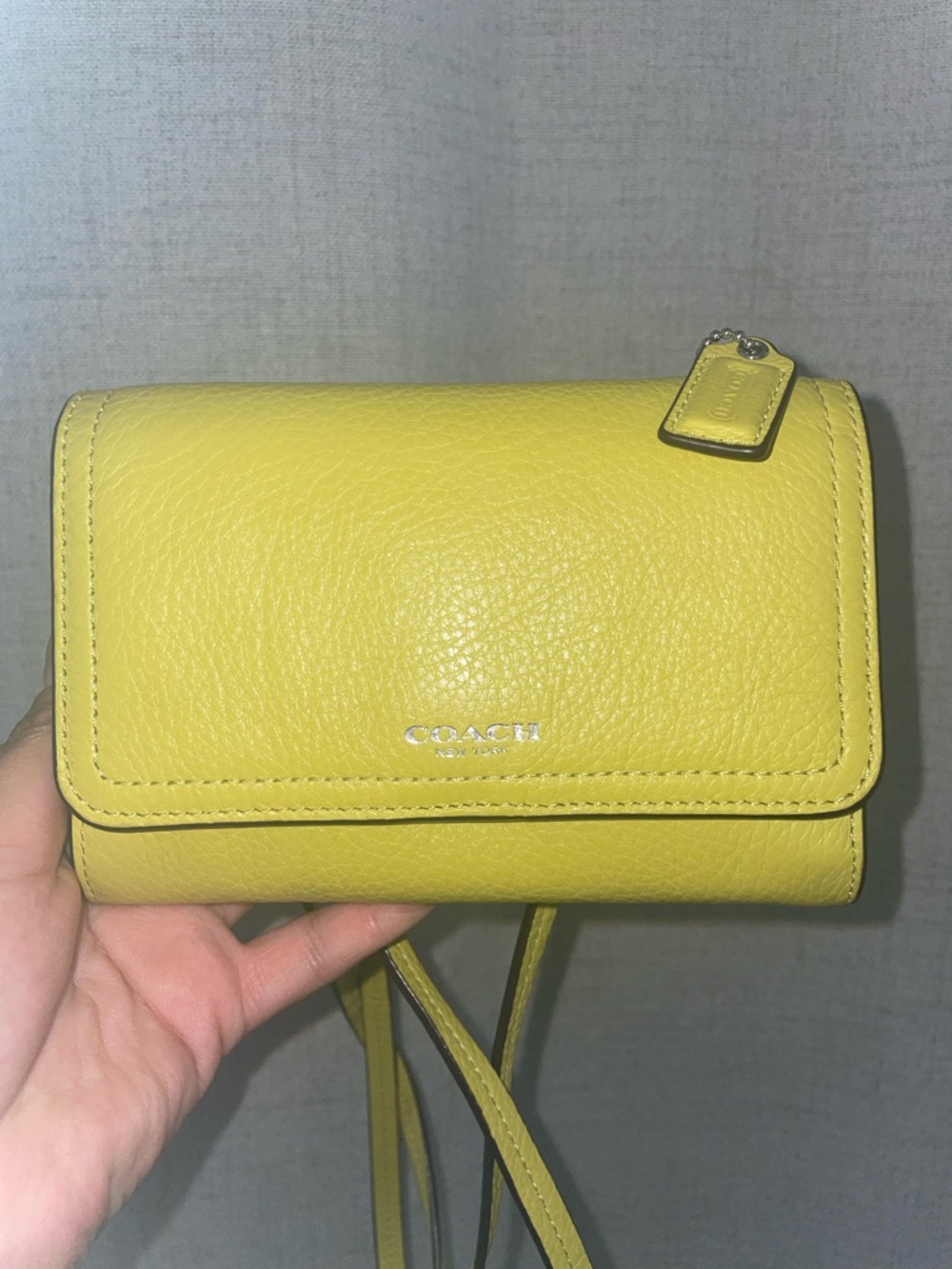 Coach Yellow Pebbled Leather Mini Crossbody Wallet